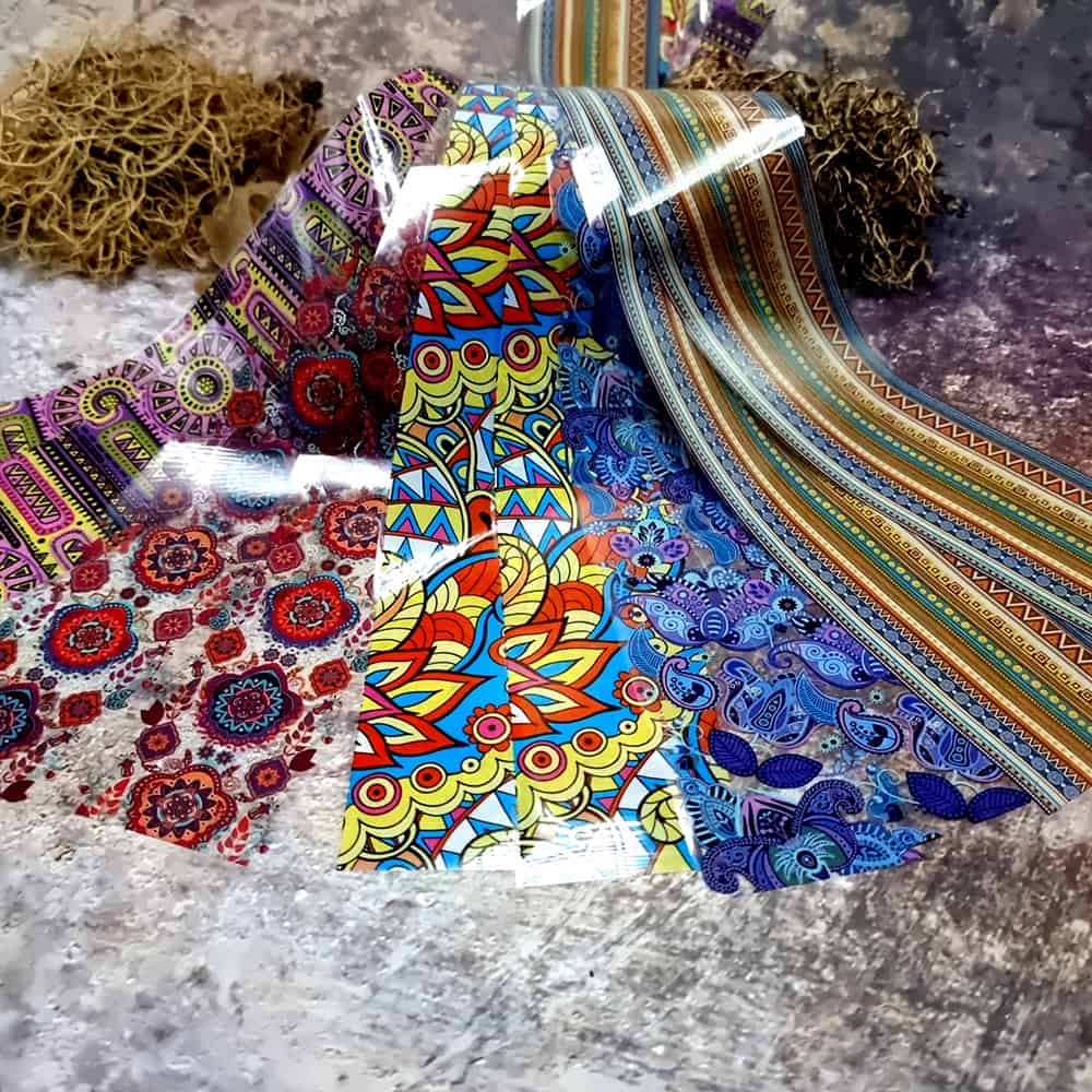 10 colorful transfer foils "Hippie style textile 1" (52645)