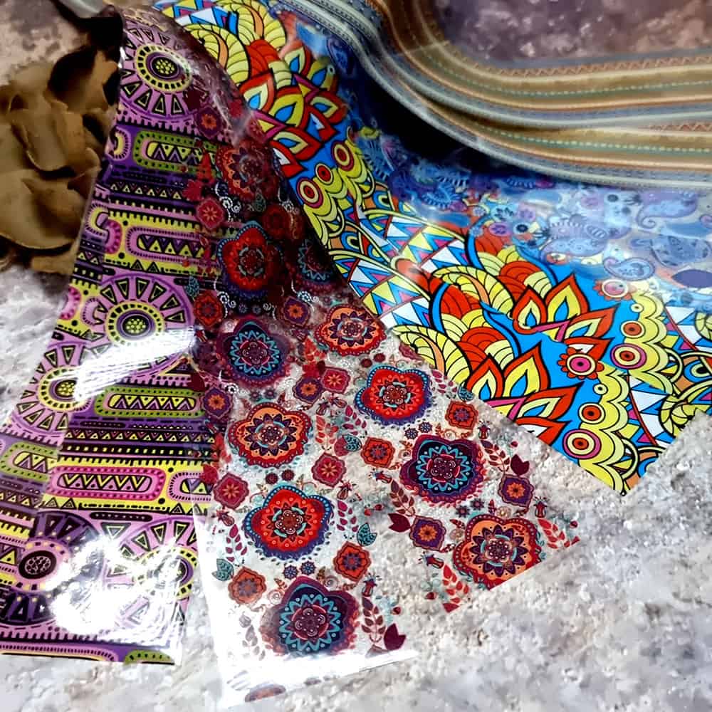 10 colorful transfer foils "Hippie style textile 1" #52647
