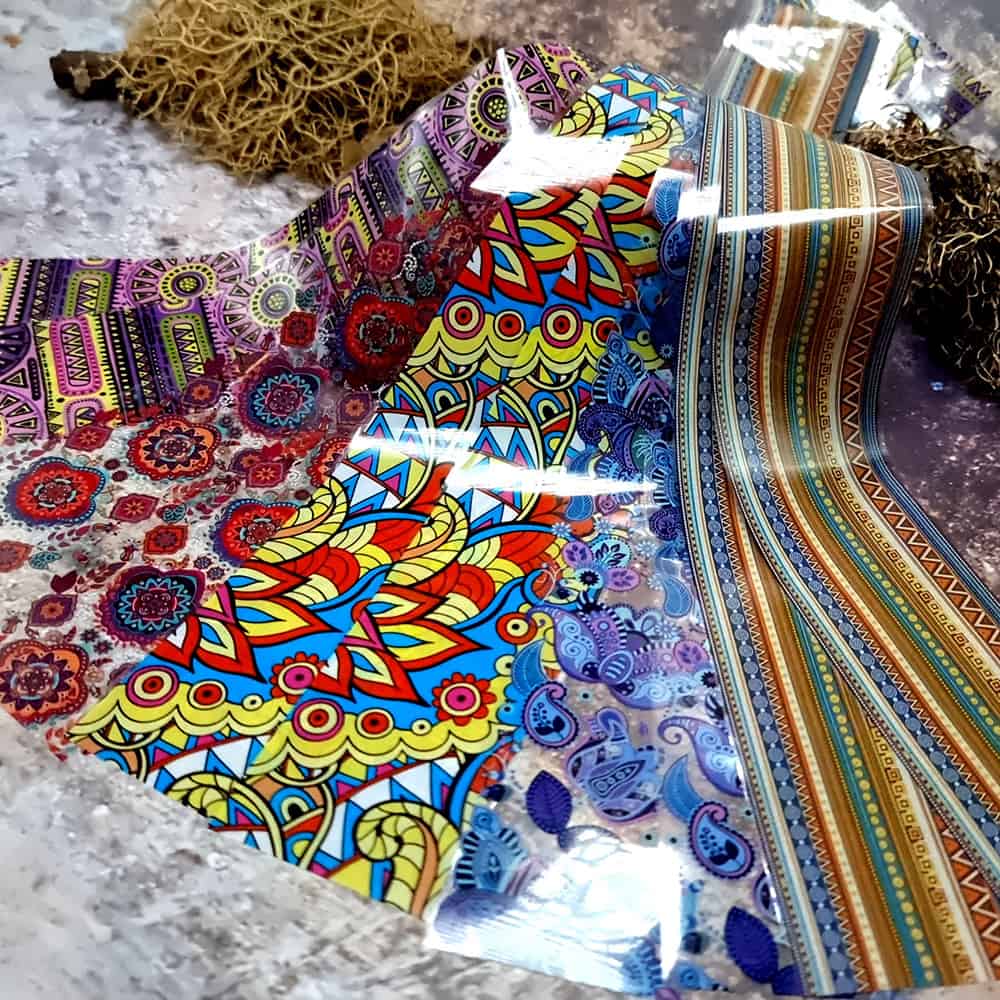 10 colorful transfer foils "Hippie style textile 1" (52649)