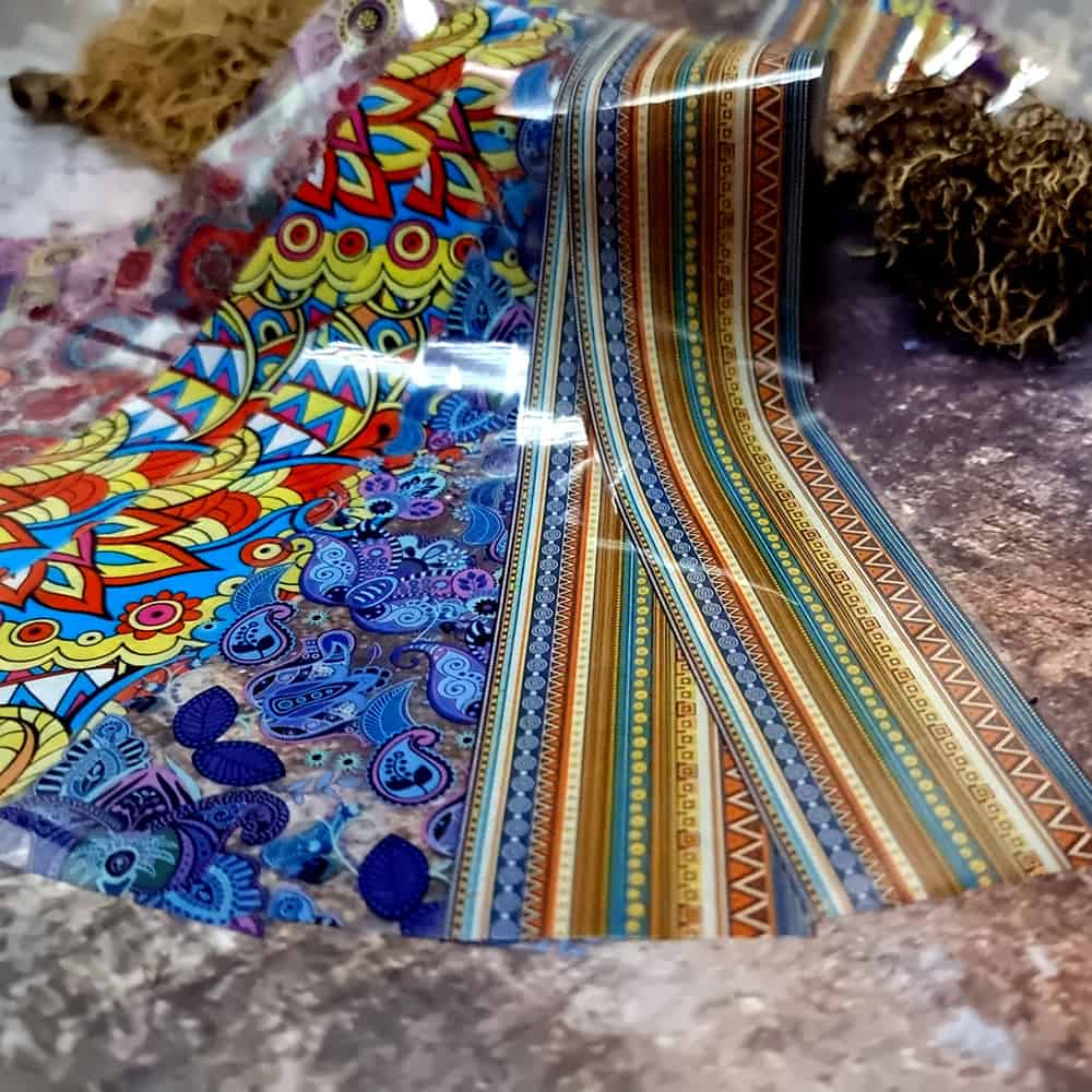 10 colorful transfer foils "Hippie style textile 1" (52656)