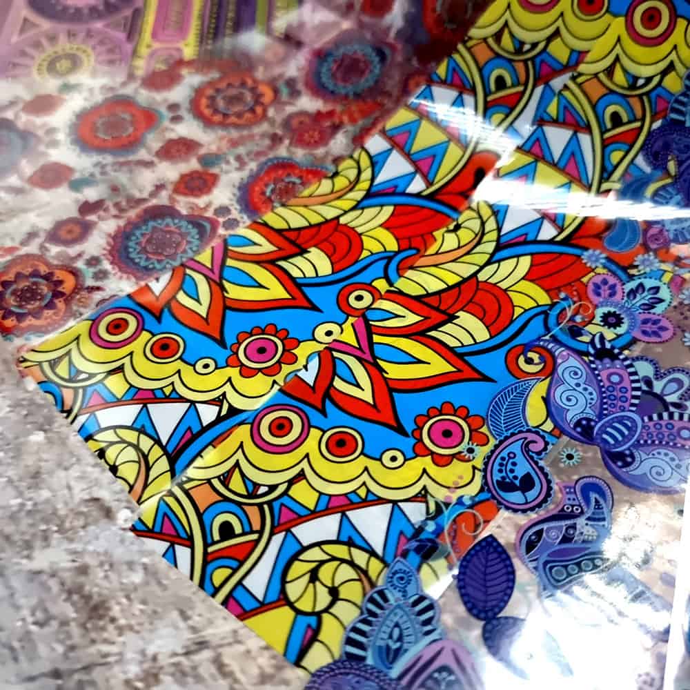 10 colorful transfer foils "Hippie style textile 1" (52679)
