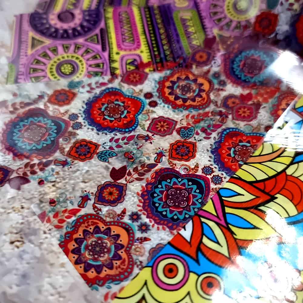 10 colorful transfer foils "Hippie style textile 1" (52682)