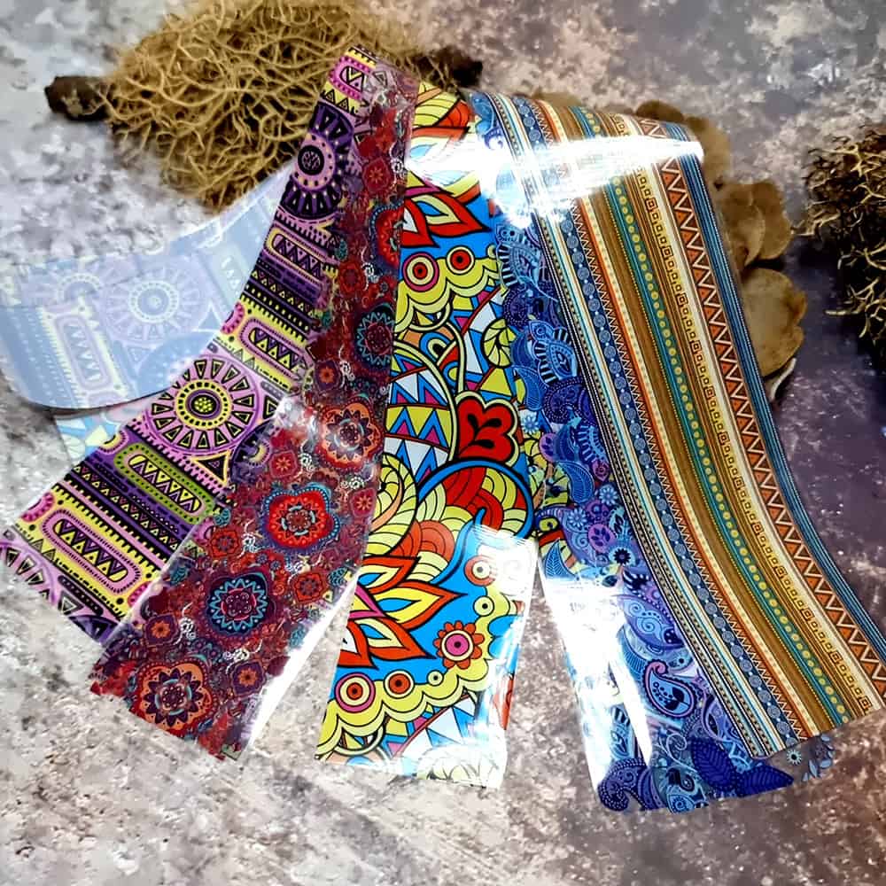 10 colorful transfer foils "Hippie style textile 1" (52692)