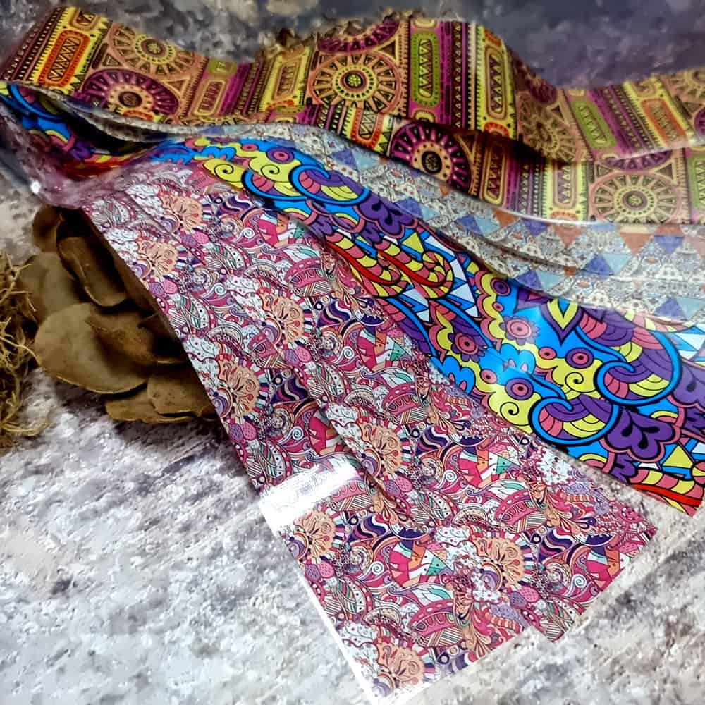 10 colorful Transfer Foils "Hippie style textile 2" (52648)