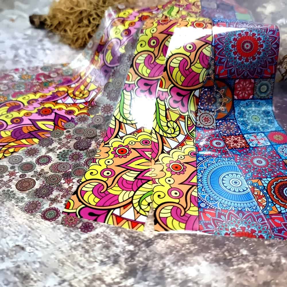 10 colorful Transfer Foils "Hippie style textile 3" (52658)