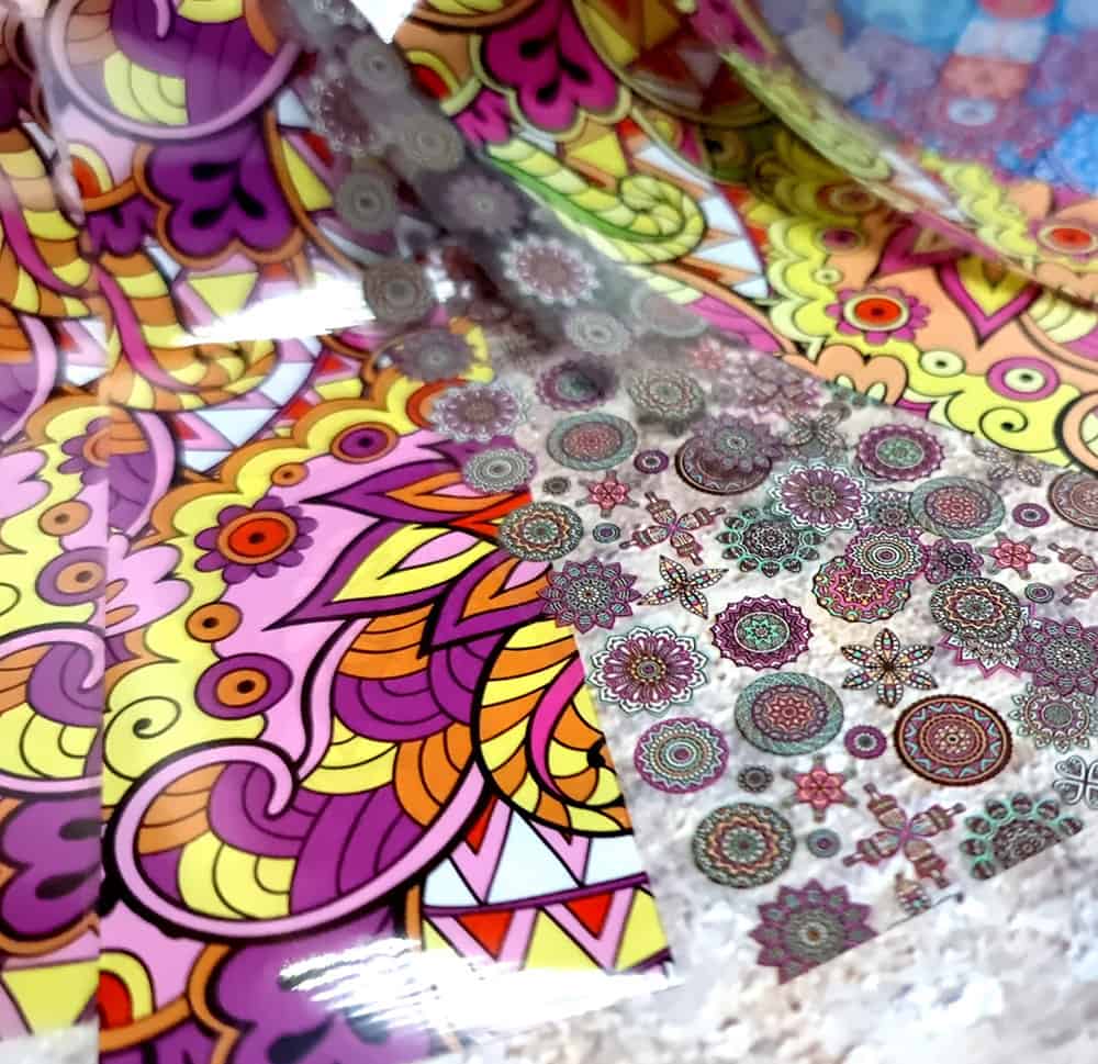 10 colorful Transfer Foils "Hippie style textile 3" (52664)