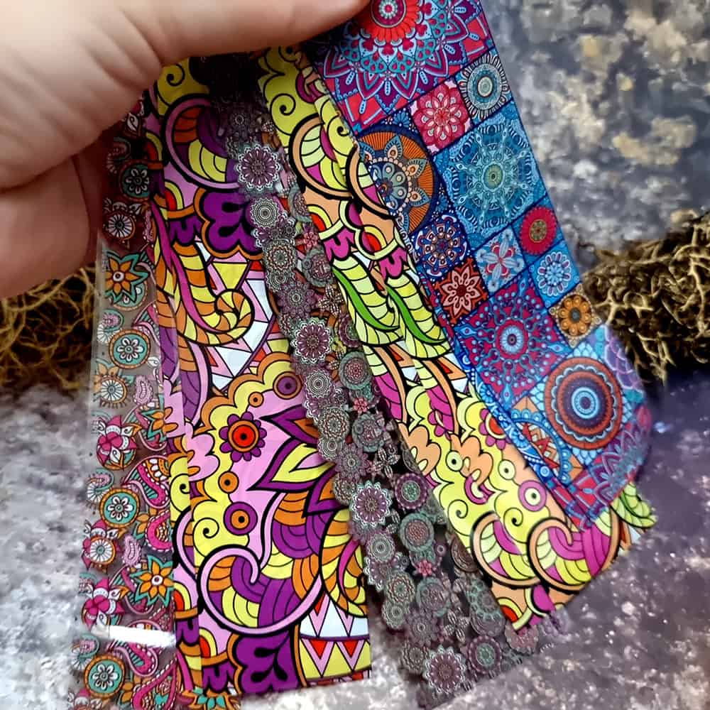 10 colorful Transfer Foils "Hippie style textile 3" (52686)