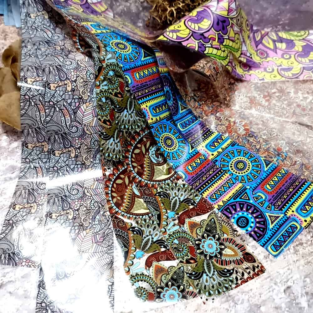 10 colorful Transfer Foils "Hippie style textile 4" (52666)