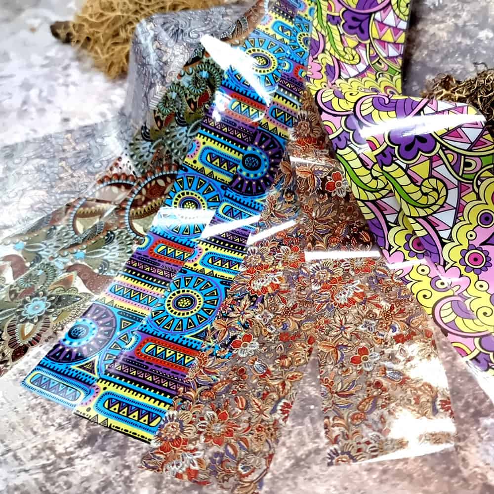 10 colorful Transfer Foils "Hippie style textile 4" (52670)