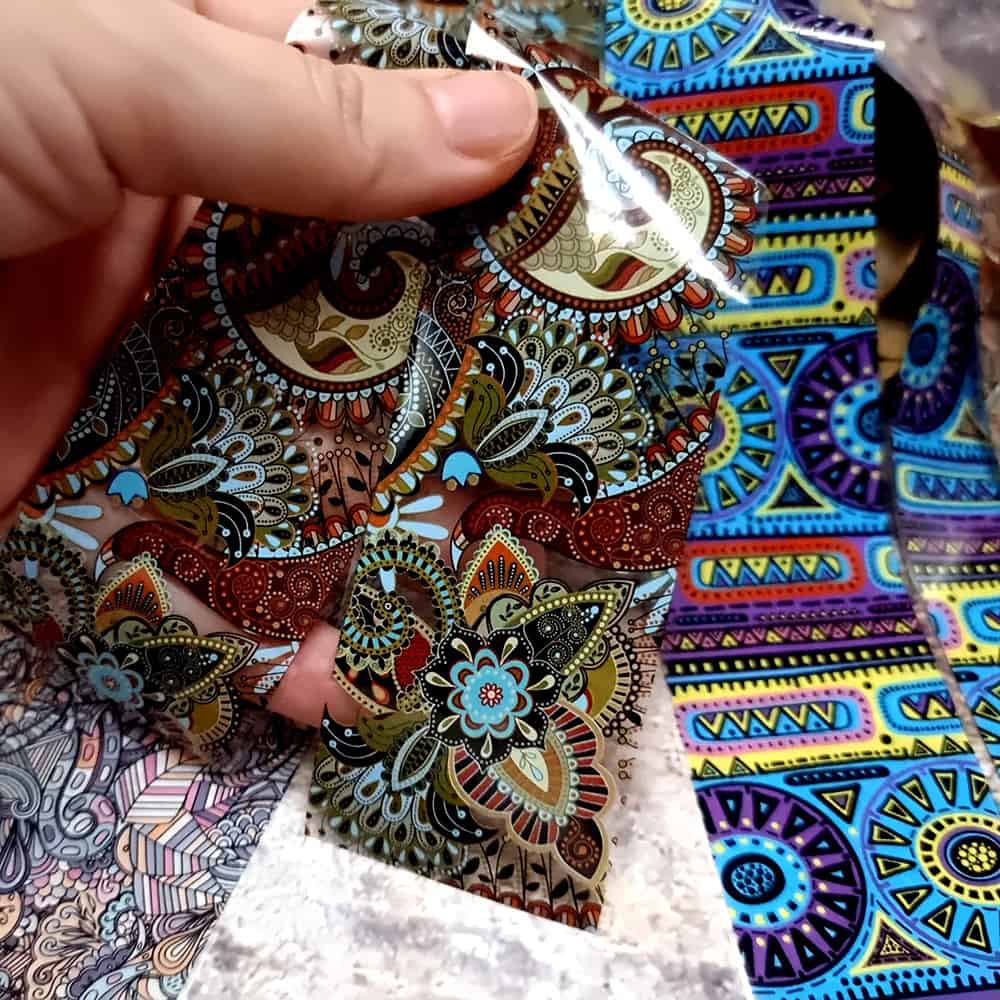 10 colorful Transfer Foils "Hippie style textile 4" (52677)