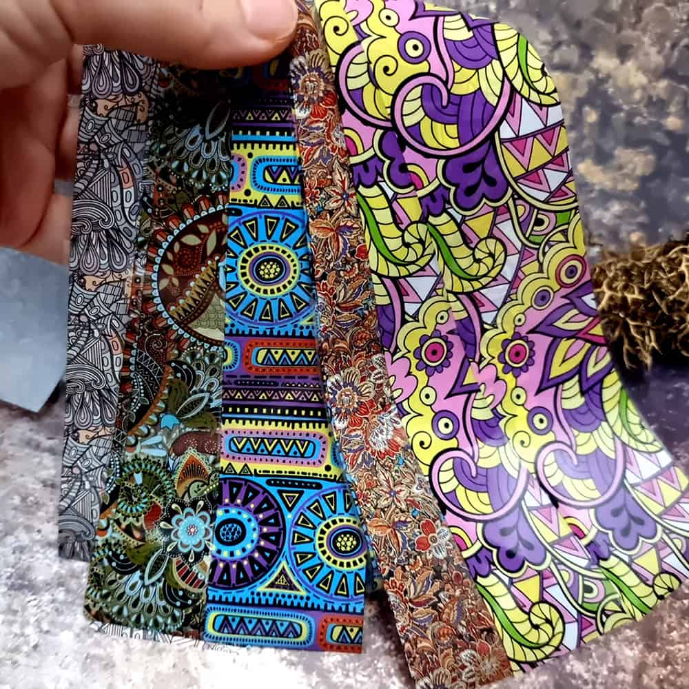 10 colorful Transfer Foils "Hippie style textile 4" (52691)