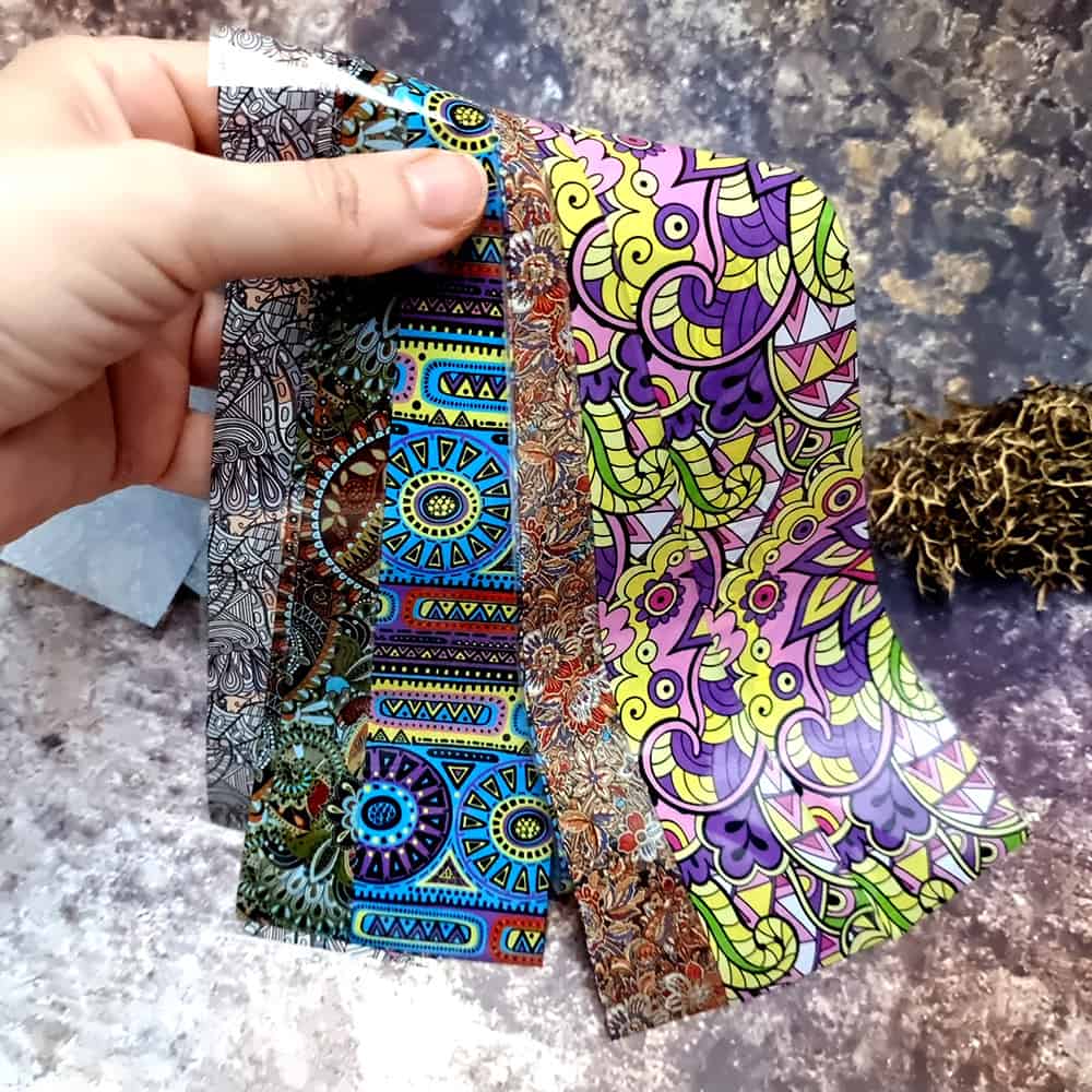 10 colorful Transfer Foils "Hippie style textile 4" (52693)