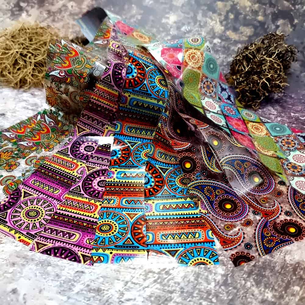 10 colorful Transfer Foils "Hippie style textile 5" (52685)