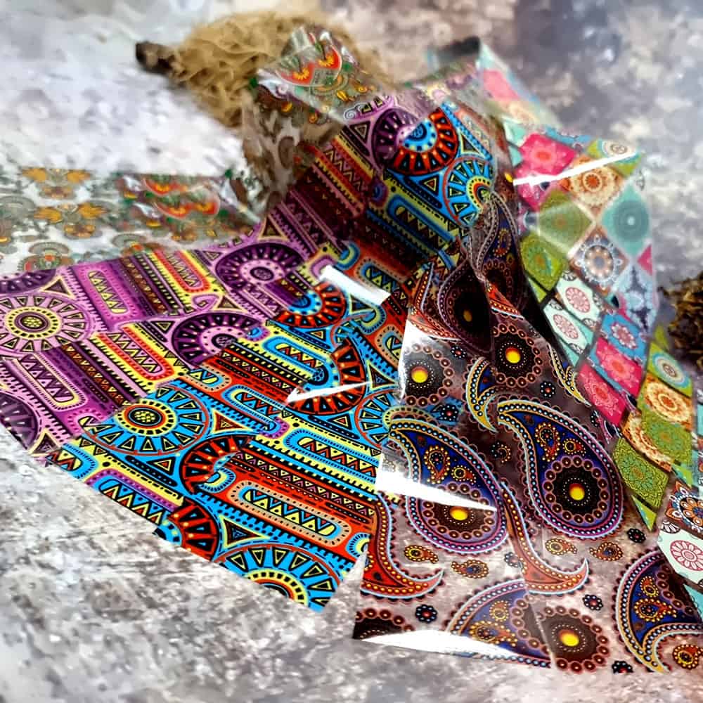 10 colorful Transfer Foils "Hippie style textile 5" (52690)