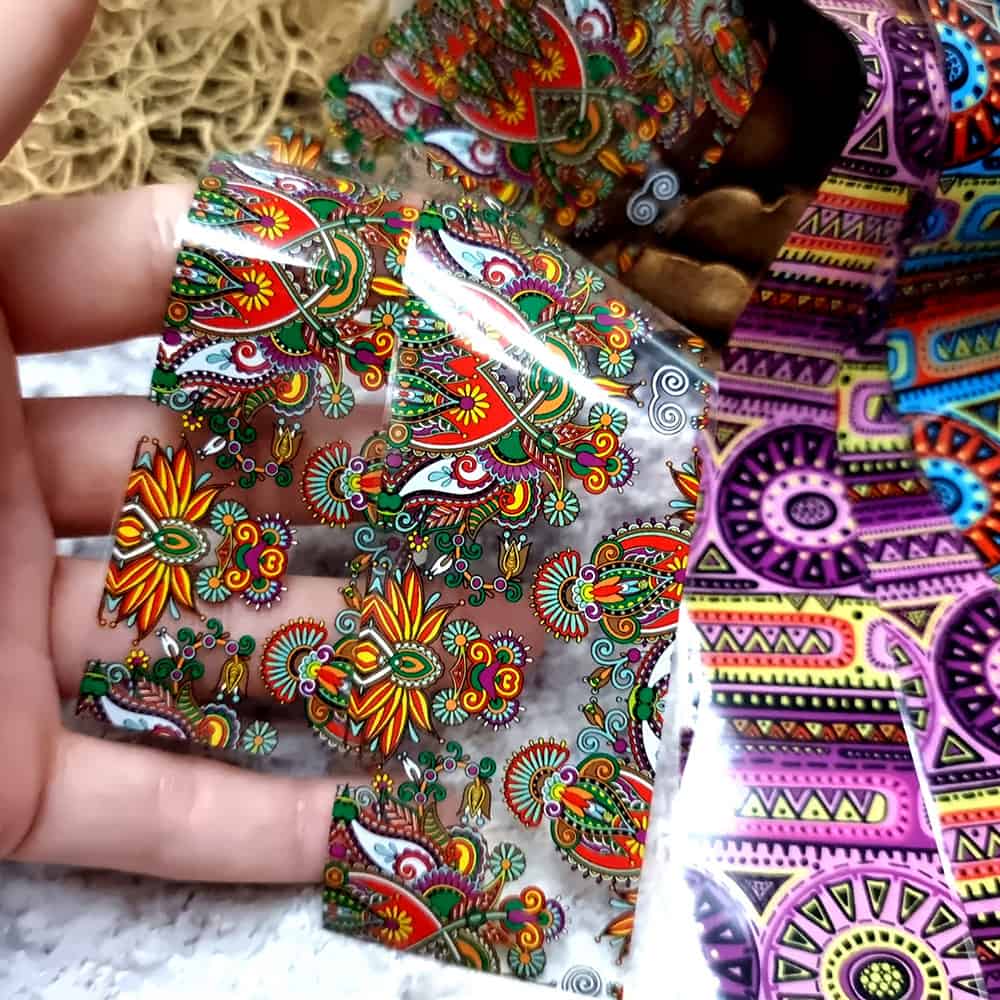 10 colorful Transfer Foils "Hippie style textile 5" (52694)