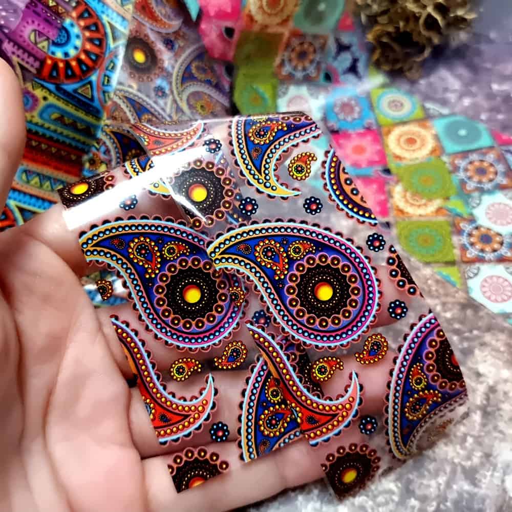 10 colorful Transfer Foils "Hippie style textile 5" (52698)