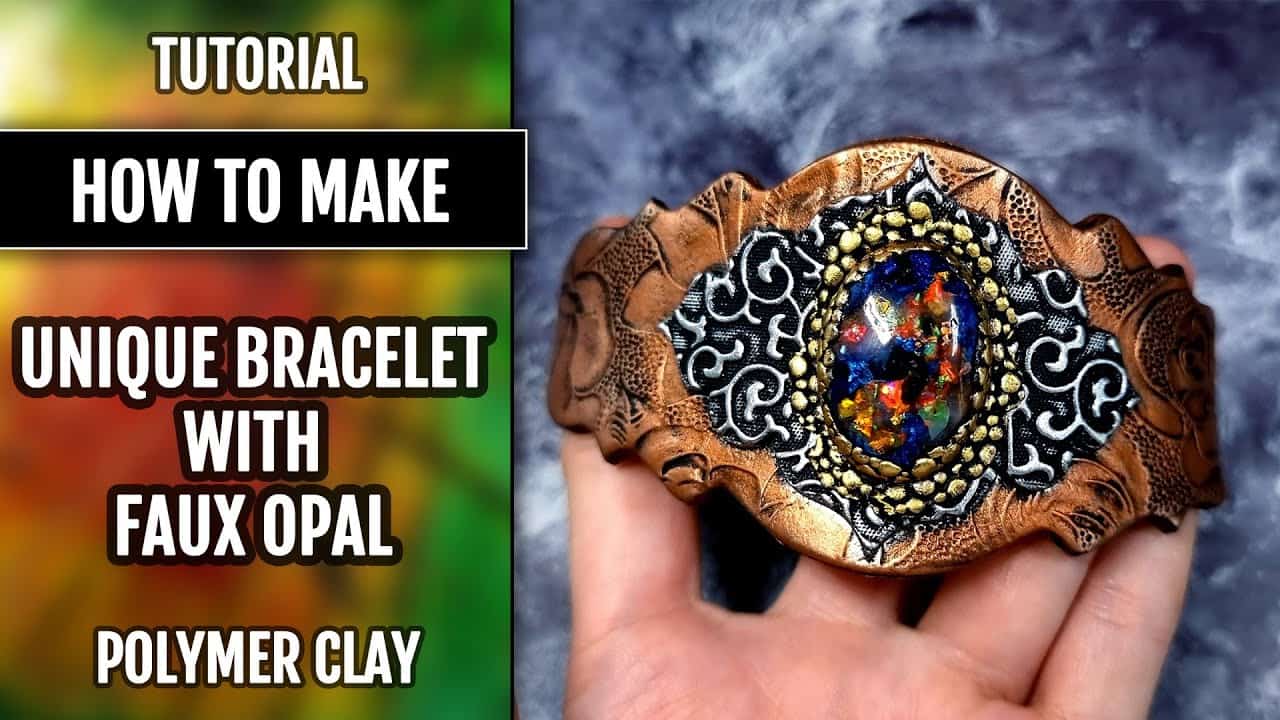 Faux metal bracelet with faux opal stone