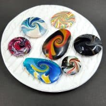 7 pcs Abstract Twisted Beads from Polymer Clay - Aqua Blue Red Black Colors p01